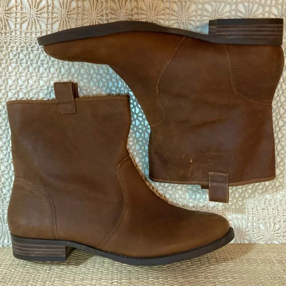Brown Leather Boots NEW Leather Pull on Ankle Booties NWOT Size 10 - Picture 5 of 14